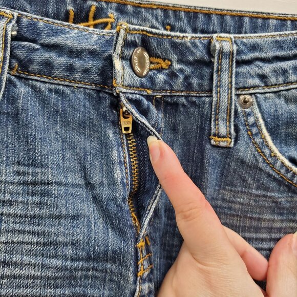 Hippie Junior's‎ Y2K Distressed Country Patch Boho Long Denim Maxi Skirt 7/28 - Picture 5 of 14